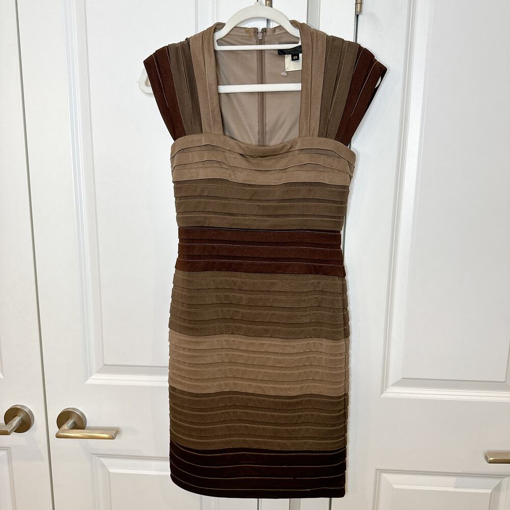 TADASHI SHOJI Ombre Tiered Stretch Cocktail Dress Brown | XS-S